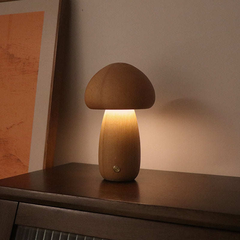 INS Wooden Cute Mushroom LED Night Light With Touch Switch  Bedside Table Lamp For Bedroom Childrens Room Sleeping Night Lamps Home Decor